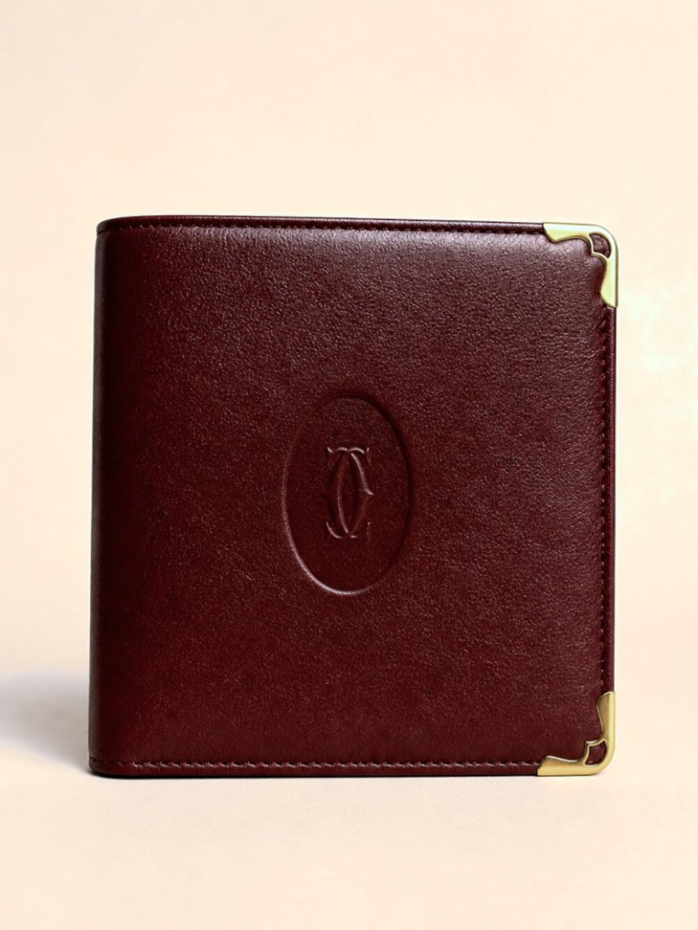 Vintage Cartier Must de Cartier Burgundy Leather Bifold Wallet Coin Pocket Spain
